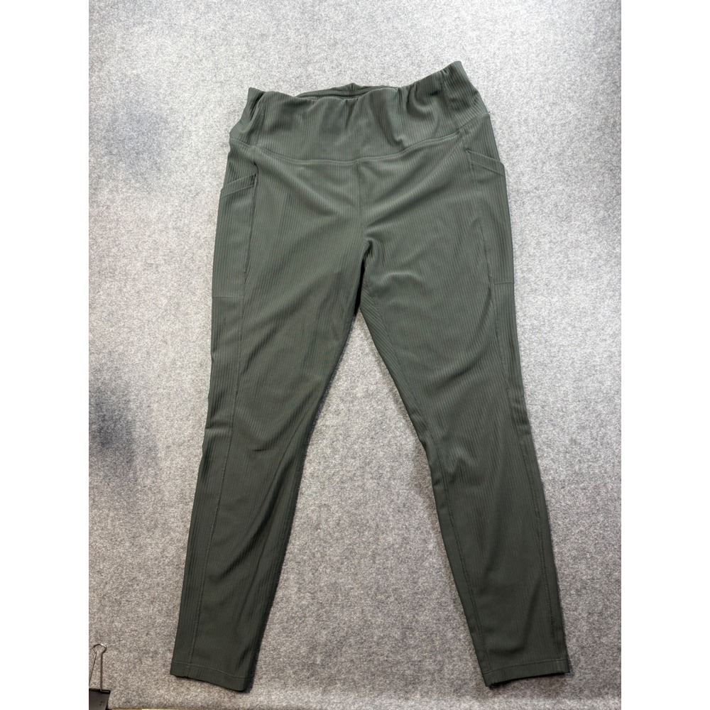 32 Degrees Cool Womens XXL Ribbed Leggings Dark Green High Rise Activewear